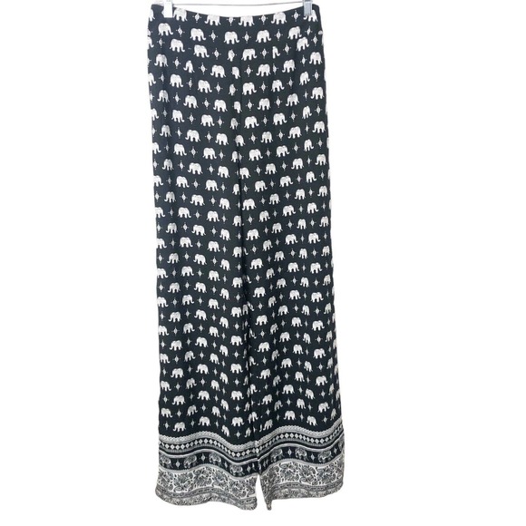 Forever 21 NWT Women's Black and Cream Pull On Pants w/Elephants Size Large - Picture 1 of 7